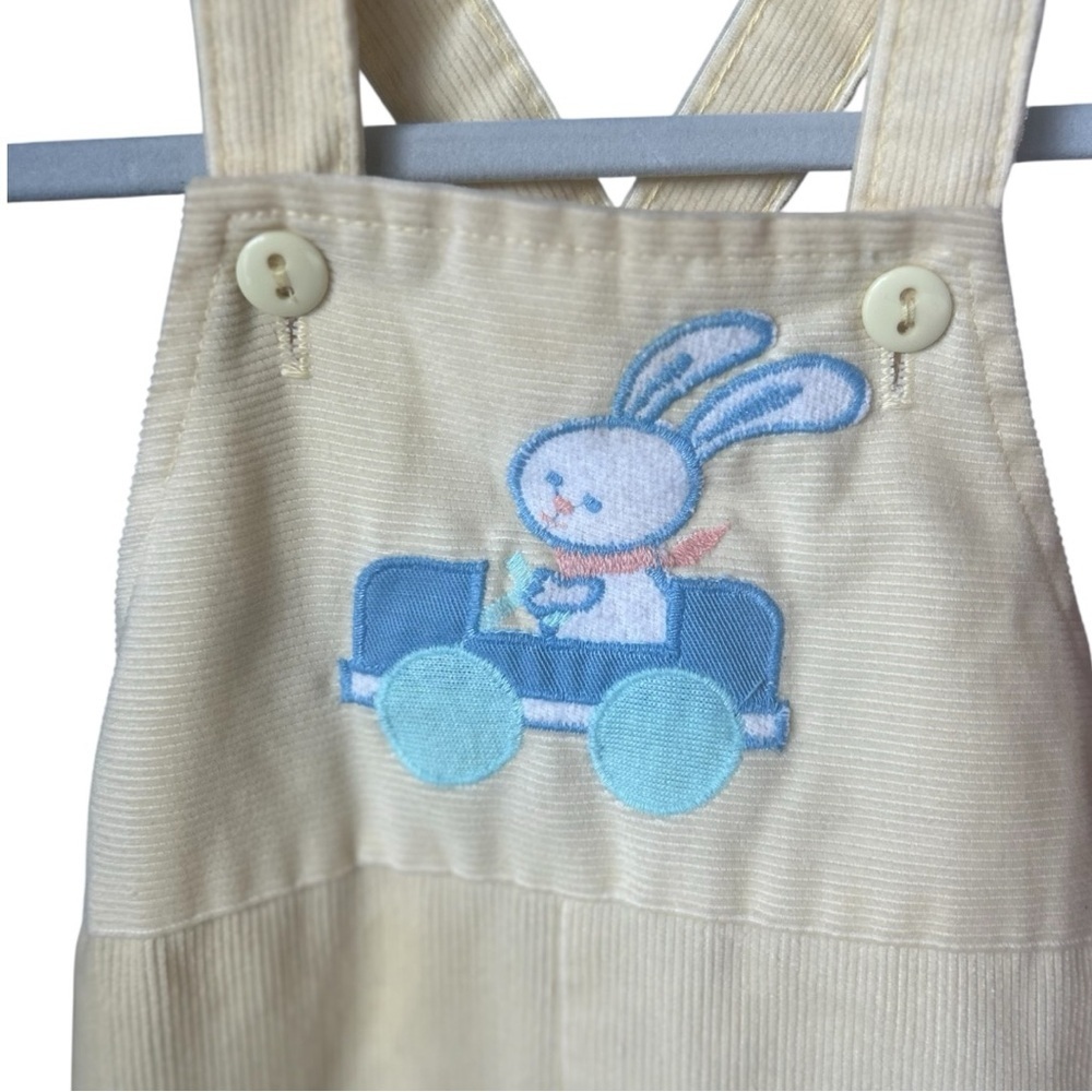 Vintage Health-Tex Baby Bunny Corduroy Overalls Yellow 6M Easter Spring - Picture 3 of 8